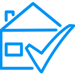 Blue house icon with a checkmark overlay, symbolizing home inspection or approval, relevant to a PA Template.