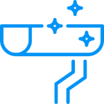 Clean blue gutter with sparkles, indicating a freshly cleaned and well-maintained gutter system.