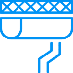 Illustration of a blue gutter system with a decorative top, designed to efficiently collect and drain rainwater away from a building's foundation.